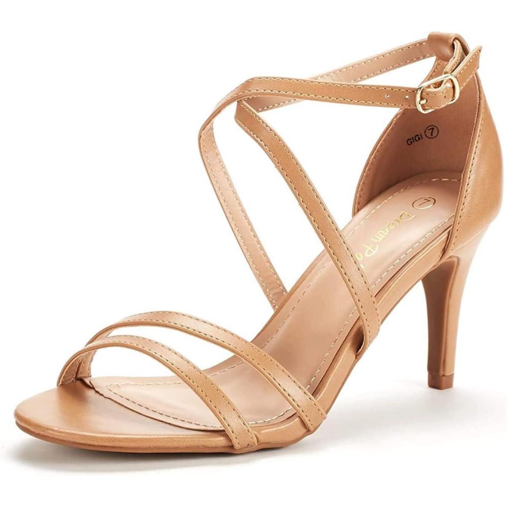 imageDREAM PAIRS Womens Fashion Stilettos Open Toe Pump Heel SandalsNudePu