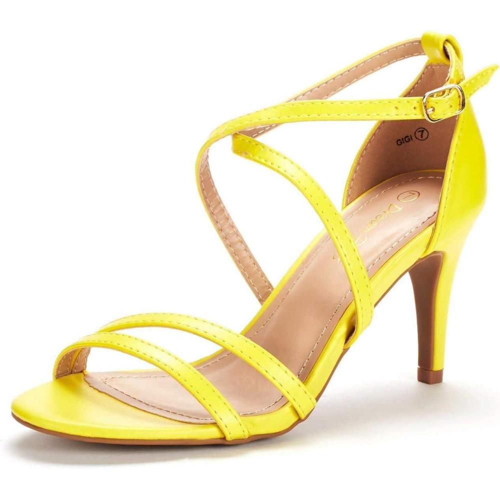imageDREAM PAIRS Womens Fashion Stilettos Open Toe Pump Heel SandalsYellowPu