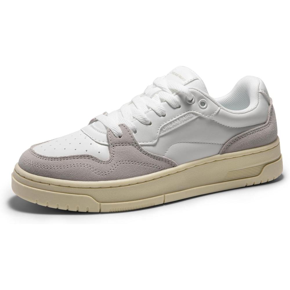 imageDREAM PAIRS Womens Fashion Walking Skateboard Court Sneakers Comfortable LowTop LaceUp NonSlip Retro Vintage Casual Classic Athletic ShoesWhiteGrey