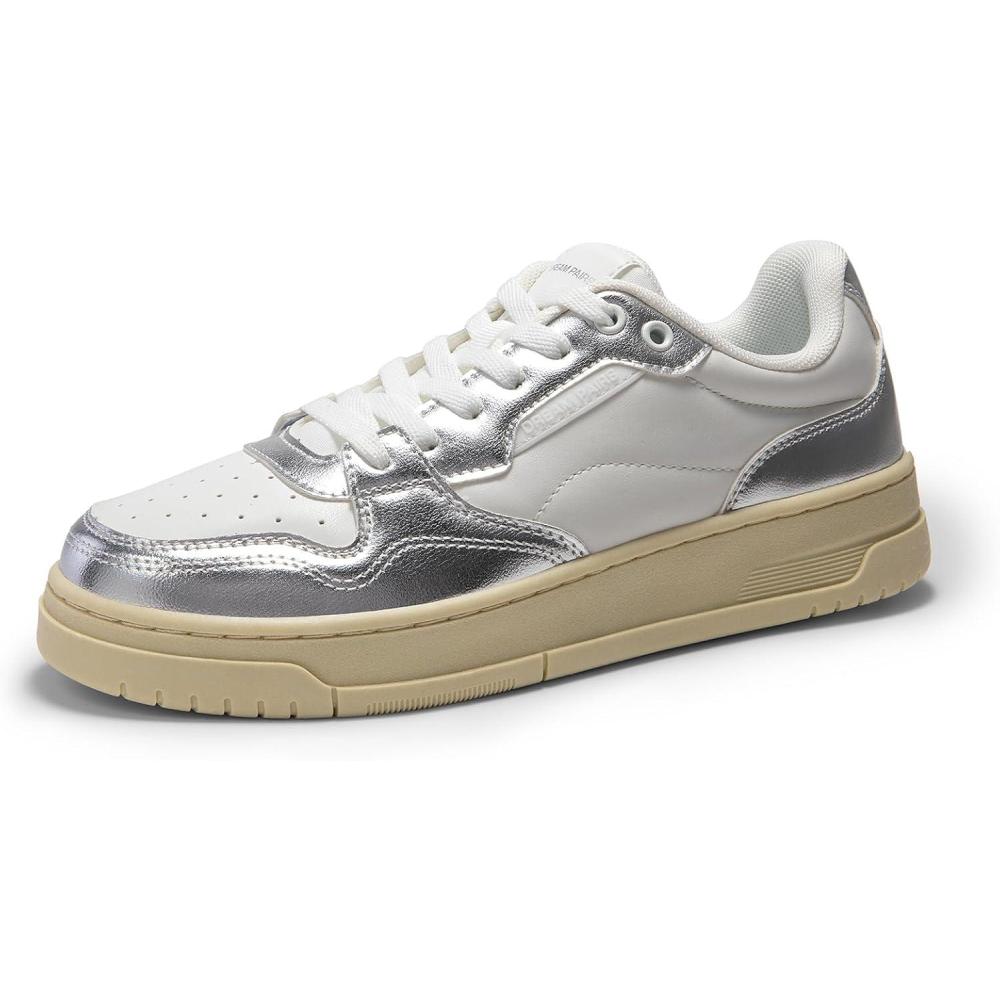 imageDREAM PAIRS Womens Fashion Walking Skateboard Court Sneakers Comfortable LowTop LaceUp NonSlip Retro Vintage Casual Classic Athletic ShoesWhiteSilver