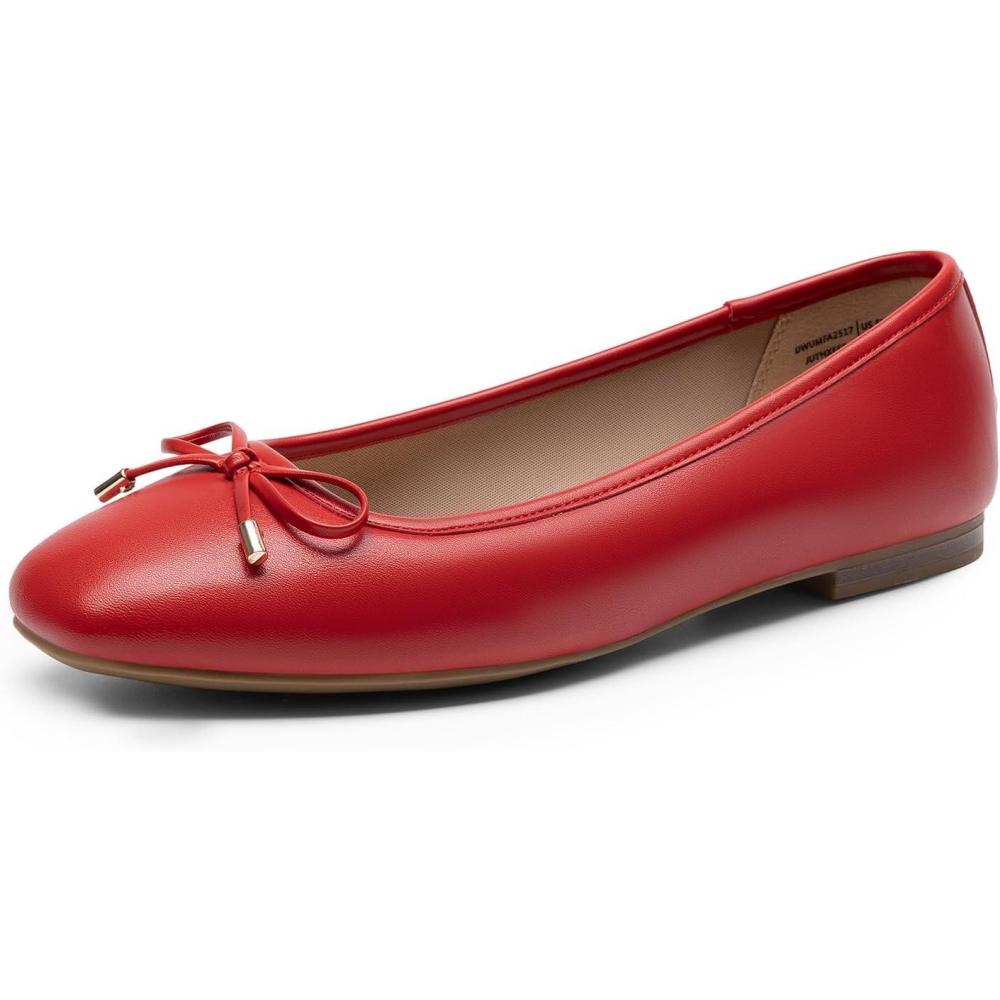 imageDREAM PAIRS Womens Flats Square Toe Ballet Flats Comfortable Casual Ballerina Flat Dress Shoes with Bow Suitable for Dressy Business Casual Work OfficeRed