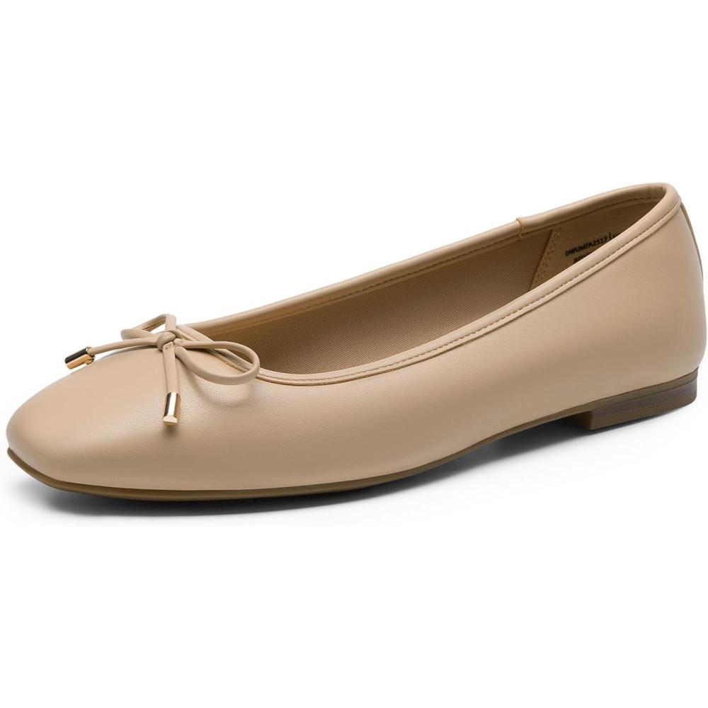 imageDREAM PAIRS Womens Flats Square Toe Ballet Flats Comfortable Casual Ballerina Flat Dress Shoes with Bow Suitable for Dressy Business Casual Work OfficeNude