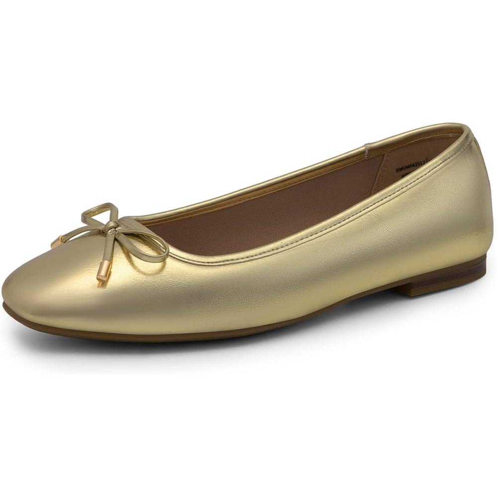 imageDREAM PAIRS Womens Flats Square Toe Ballet Flats Comfortable Casual Ballerina Flat Dress Shoes with Bow Suitable for Dressy Business Casual Work OfficeGold
