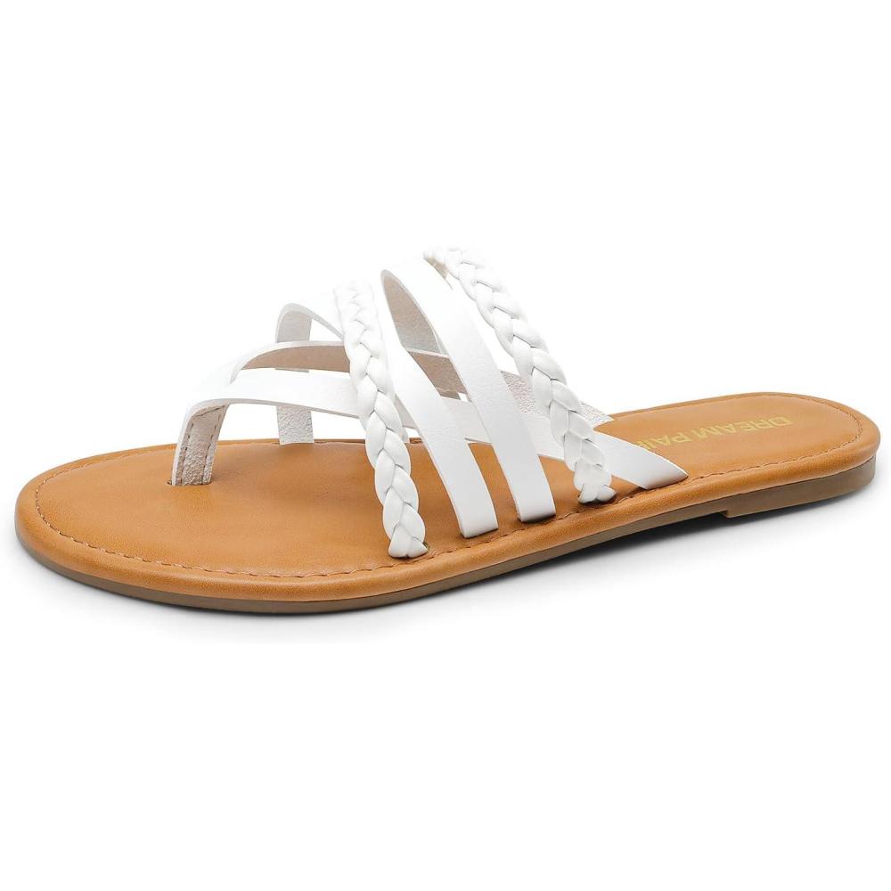 imageDREAM PAIRS Womens Flip Flops Round Toe Multi Strap lightweight Summer Beach Flat Casual Thong SandalsWhite