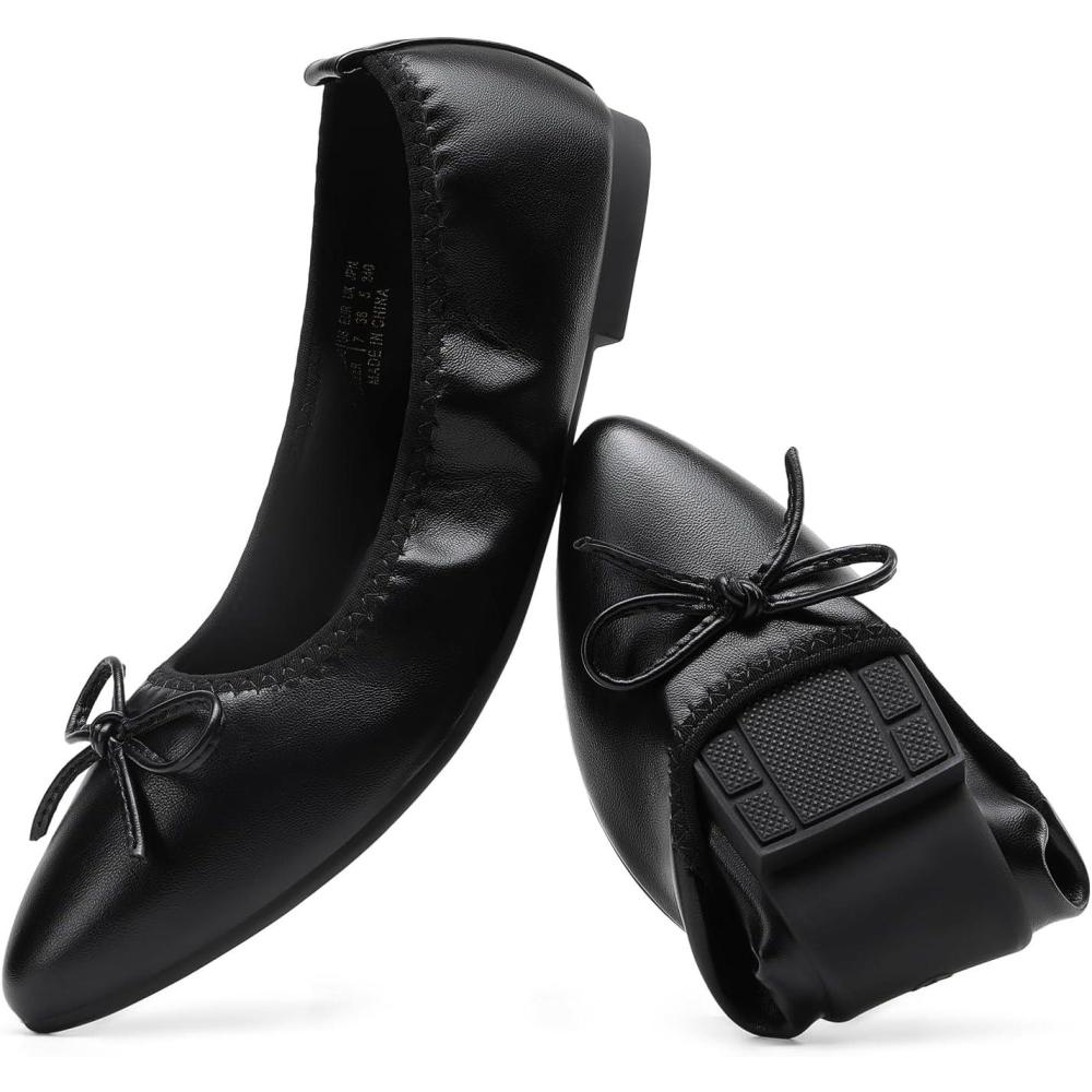 imageDREAM PAIRS Womens Foldable Flats Shoes Pointed Toe Ballet Flats Bowknot Comfort Slip on Dress ShoesBlack