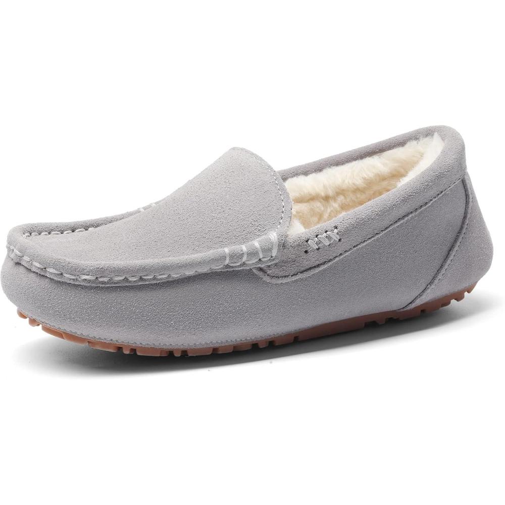 imageDREAM PAIRS Womens Fuzzy House Slippers Cozy Faux Fur Micro Suede Moccasins Slip on Loafer Shoes for Indoor and OutdoorLight Grey