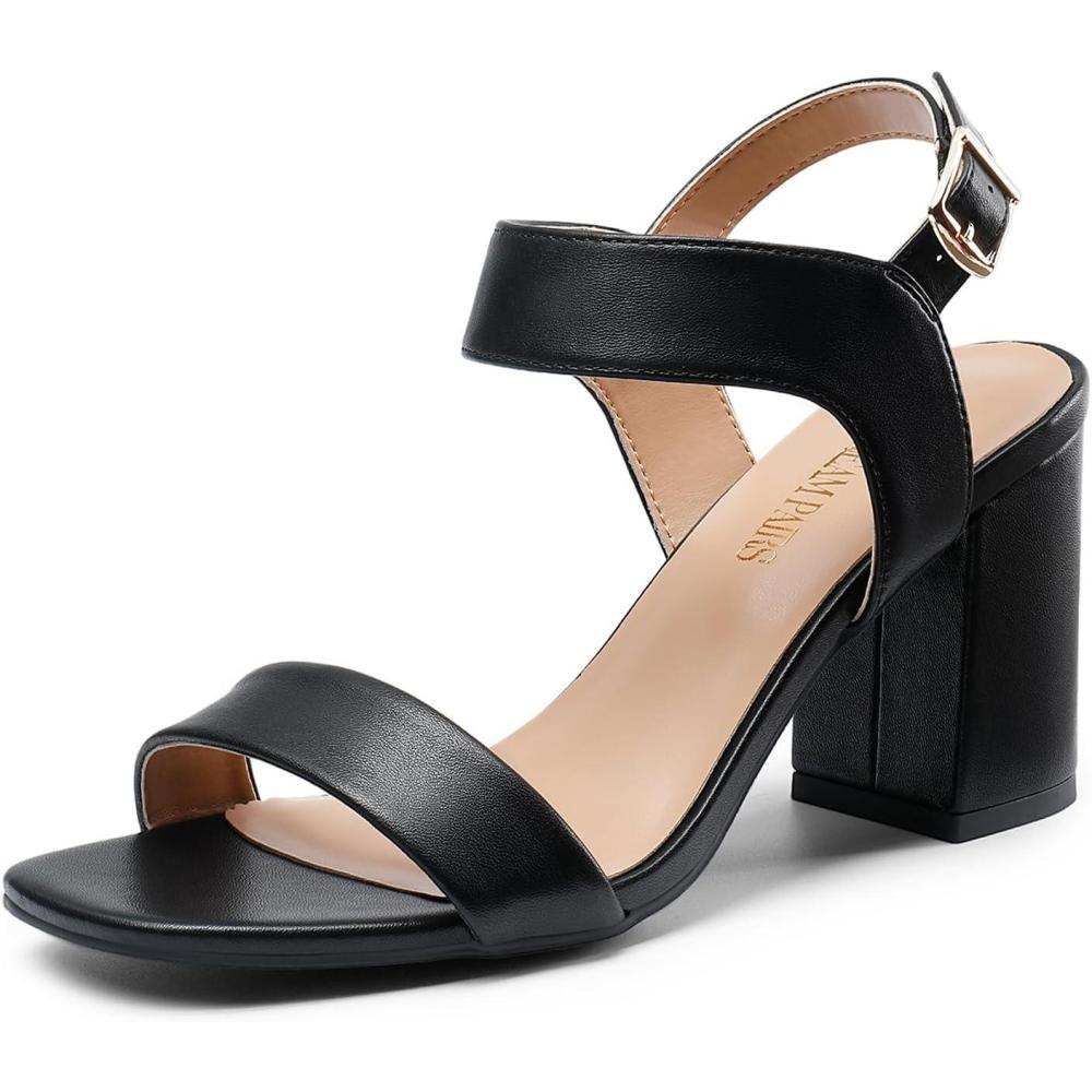 imageDREAM PAIRS Womens High Chunky Heels Square Toe Block Ankle Strap Dress Comfort SandalsBlack