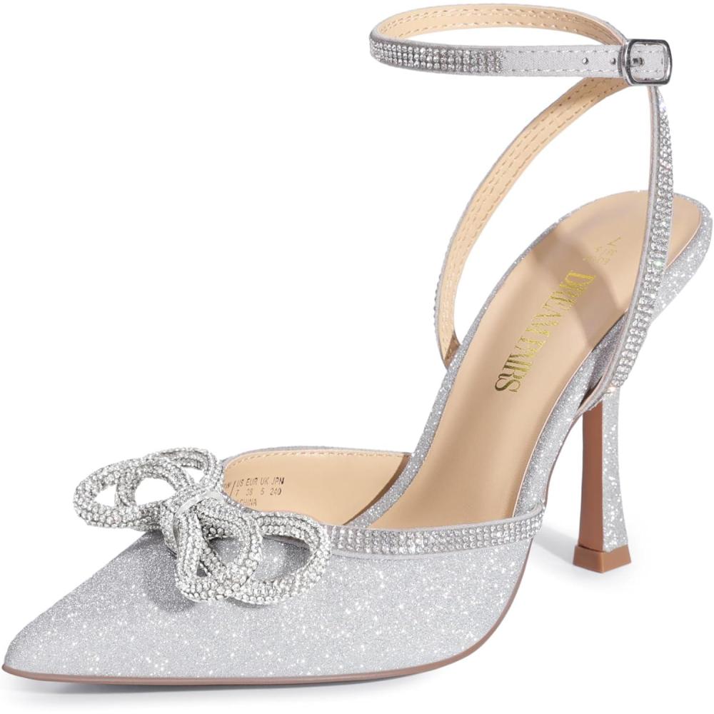 imageDREAM PAIRS Womens High Heels Destiny Closed Toe Strappy Heels Sexy Rhinestone Ankle Strap Pumps Wedding Bridal Party Dress Shoes DestinySilver