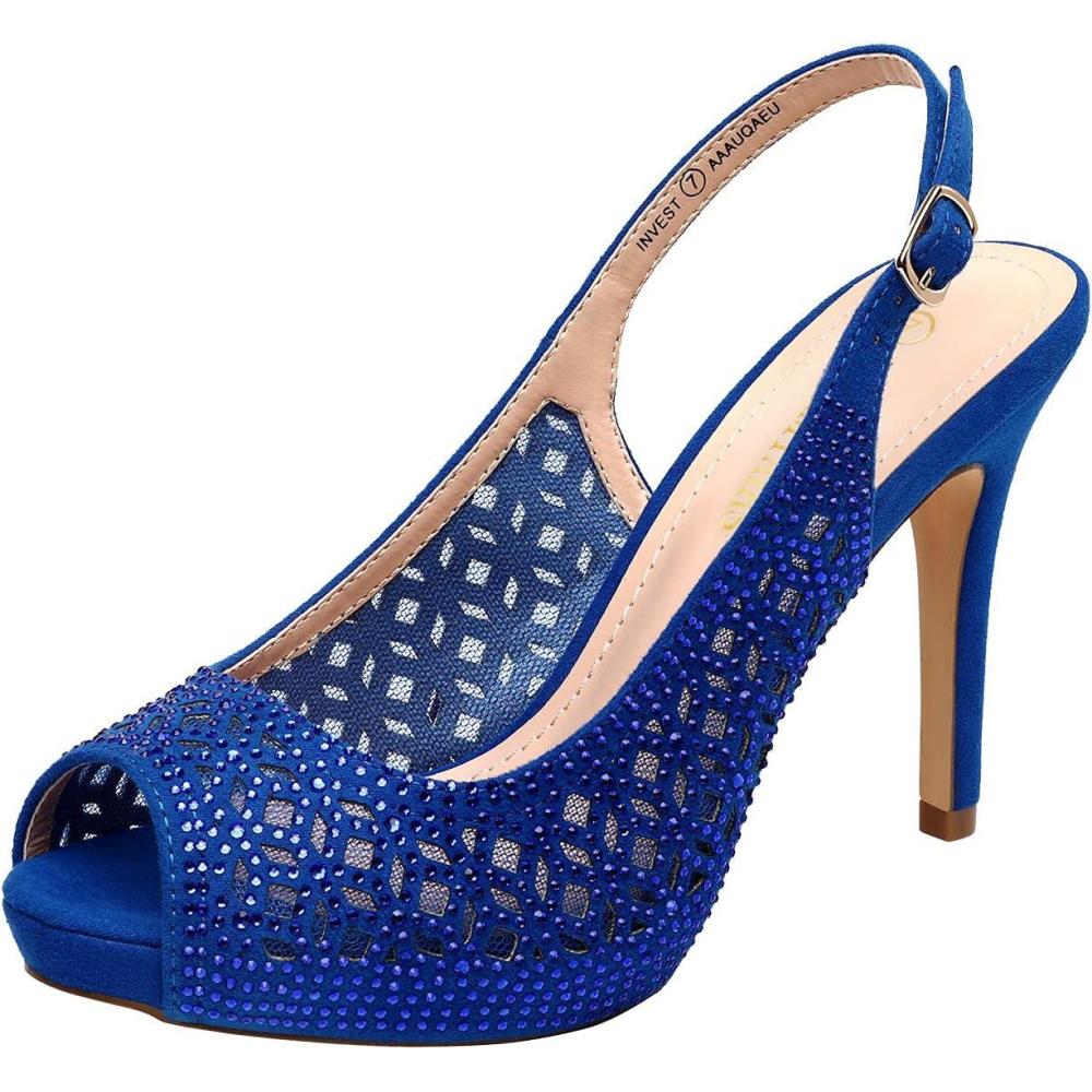 imageDREAM PAIRS Womens High Heels Platform Dress Rhinestones Peep Toe Pumps ShoesRoyalBlueSuede