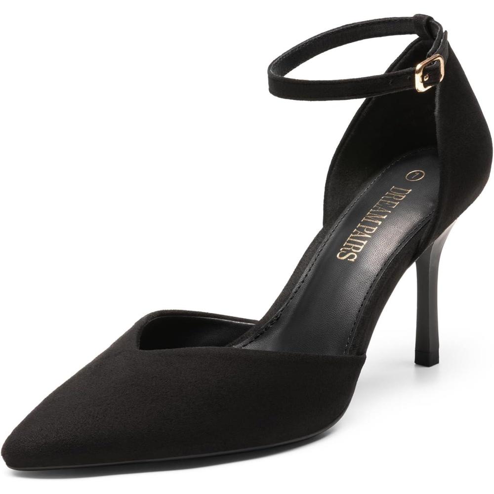 imageDREAM PAIRS Womens High Heels Strappy Closed Toe Stiletto Ankle Strap Pointed Toe DOrsay Heel Dress Wedding Party Pumps ShoesBlack