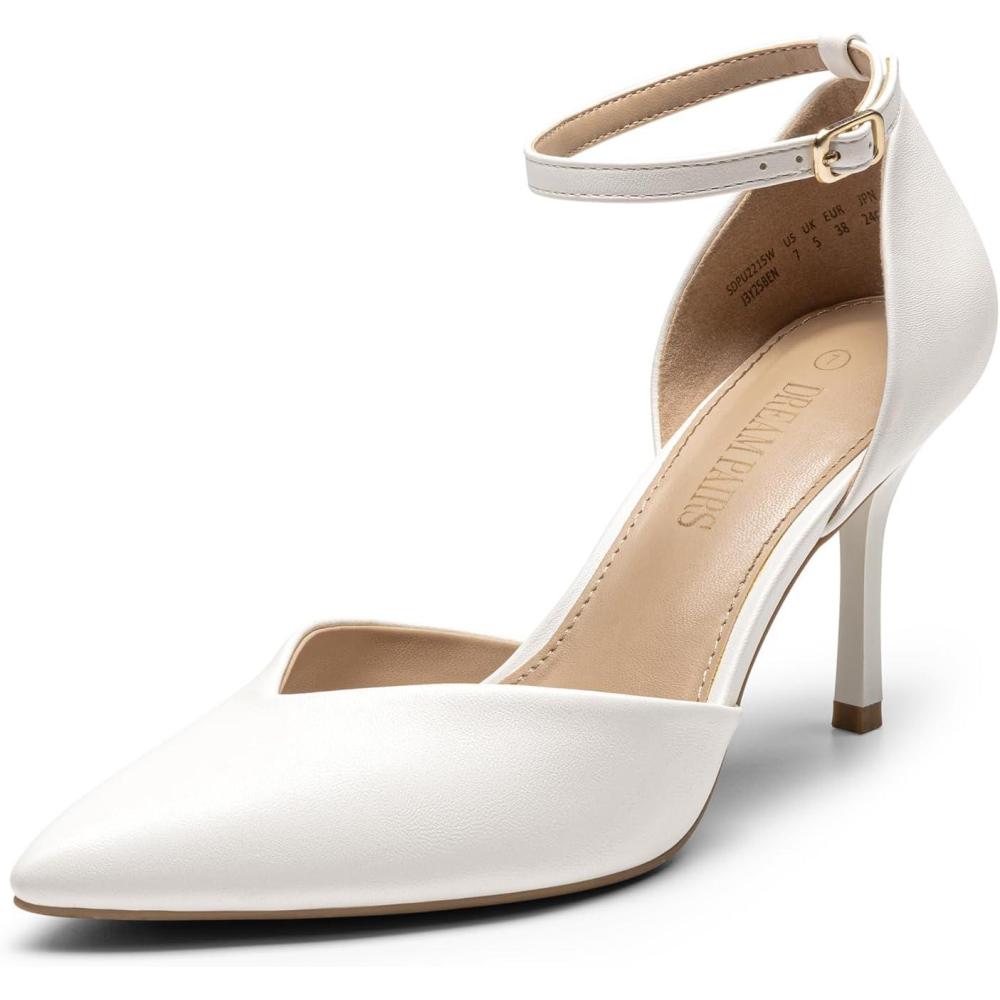 imageDREAM PAIRS Womens High Heels Strappy Closed Toe Stiletto Ankle Strap Pointed Toe DOrsay Heel Dress Wedding Party Pumps ShoesWhitePu