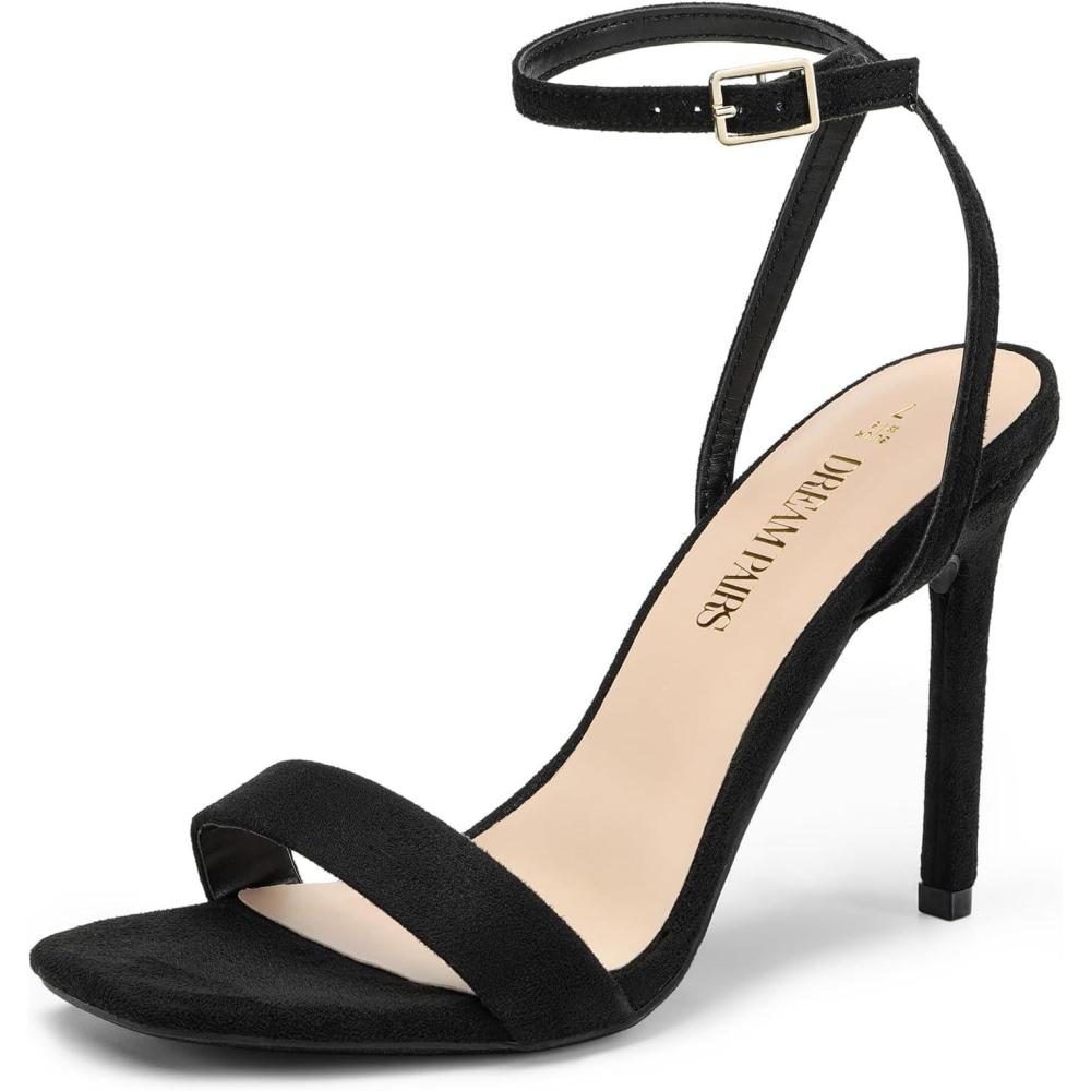 imageDREAM PAIRS Womens High Stilettos Open Square Toe Ankle Strap Heels Sexy Comfort Strappy Dress Shoes Wedding Bridal Pumps SandalsBlacksuede