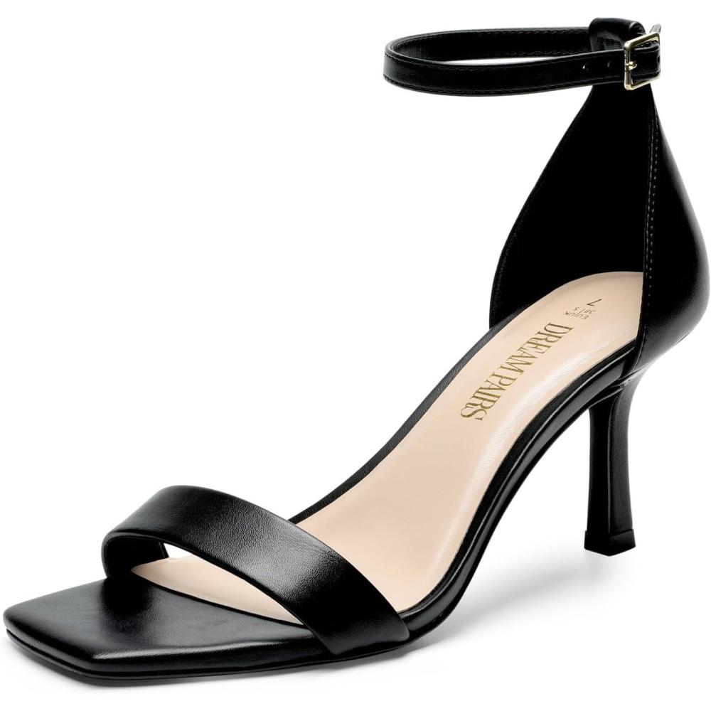 imageDREAM PAIRS Womens High Stilettos Open Square Toe Ankle Strap Heels Sexy Fashion Comfort Dress Shoes Wedding Bridal Pumps Heeled SandalsBlackpu