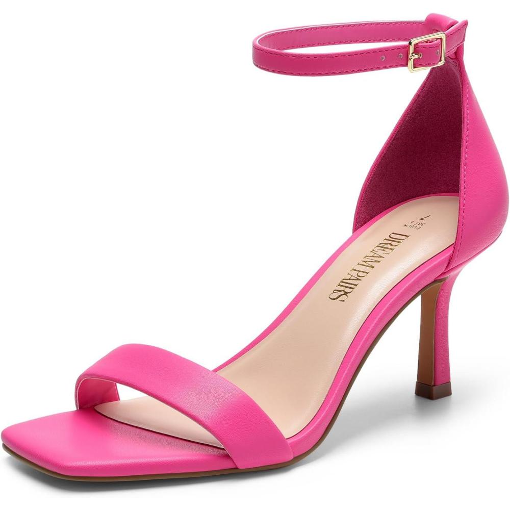 imageDREAM PAIRS Womens High Stilettos Open Square Toe Ankle Strap Heels Sexy Fashion Comfort Dress Shoes Wedding Bridal Pumps Heeled SandalsHot Pinkpu
