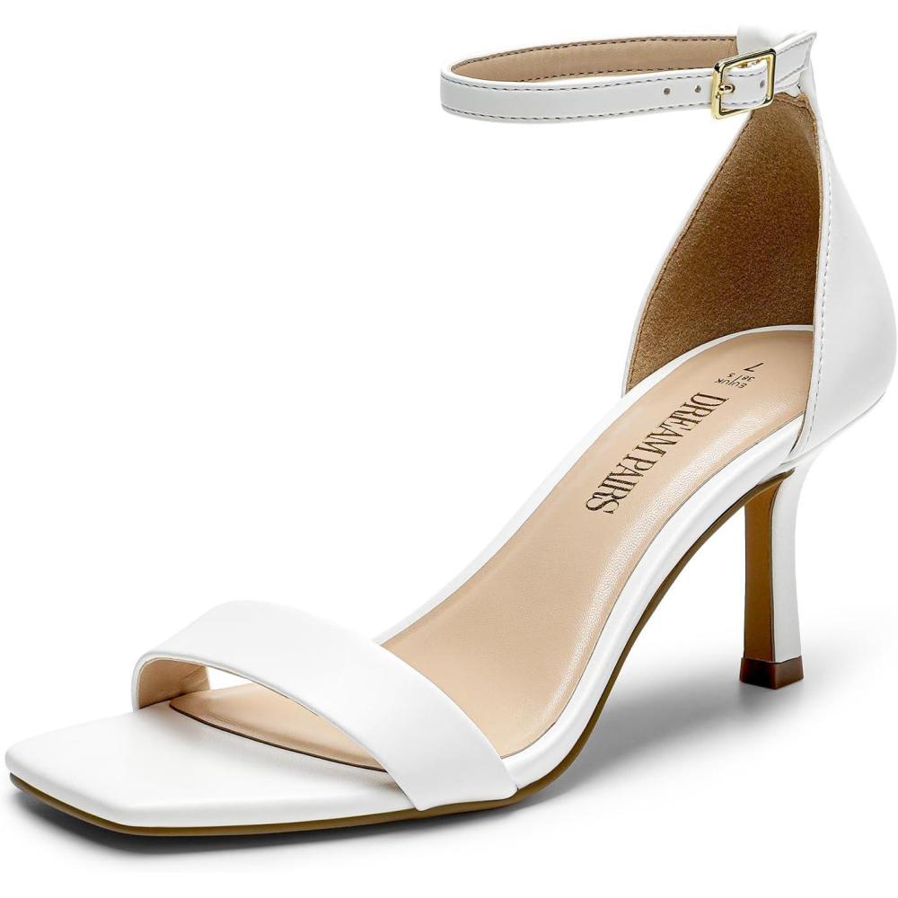 imageDREAM PAIRS Womens High Stilettos Open Square Toe Ankle Strap Heels Sexy Fashion Comfort Dress Shoes Wedding Bridal Pumps Heeled SandalsWhitepu