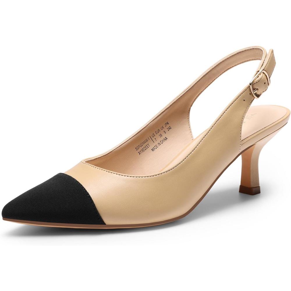 imageDREAM PAIRS Womens Kitten Heel Slingback Pointed Closed Toe Low Stiletto Heels Dress Bridal Elegant Wedding Pumps ShoesNudeBlack