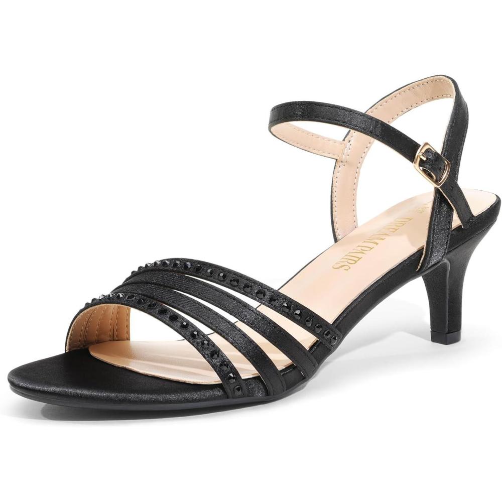 imageDREAM PAIRS Womens Kitten Heels Open Round Toe Comfortable Strappy Heels for Dressy Wedding Party Evening SandalsBlacksatin