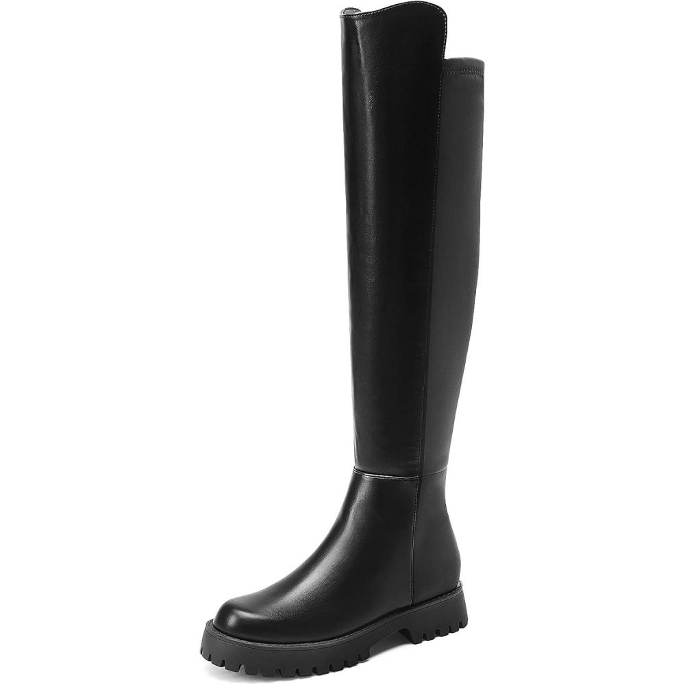 imageDREAM PAIRS Womens Knee High Boots Platform Chunky Heel Thigh High Fashion Over The Knee Boots SDOB2407WBlack