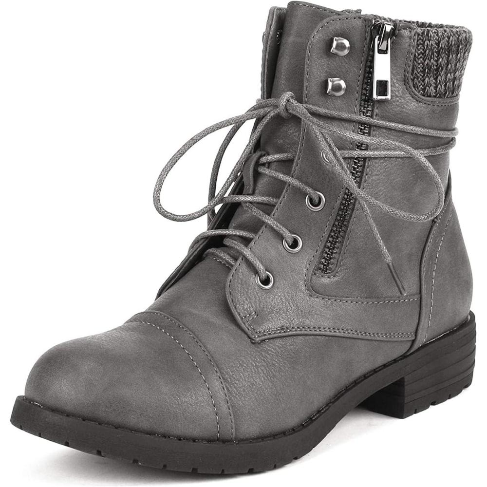 imageDREAM PAIRS Womens Lace Up Combat boots Ankle BootiesGrey
