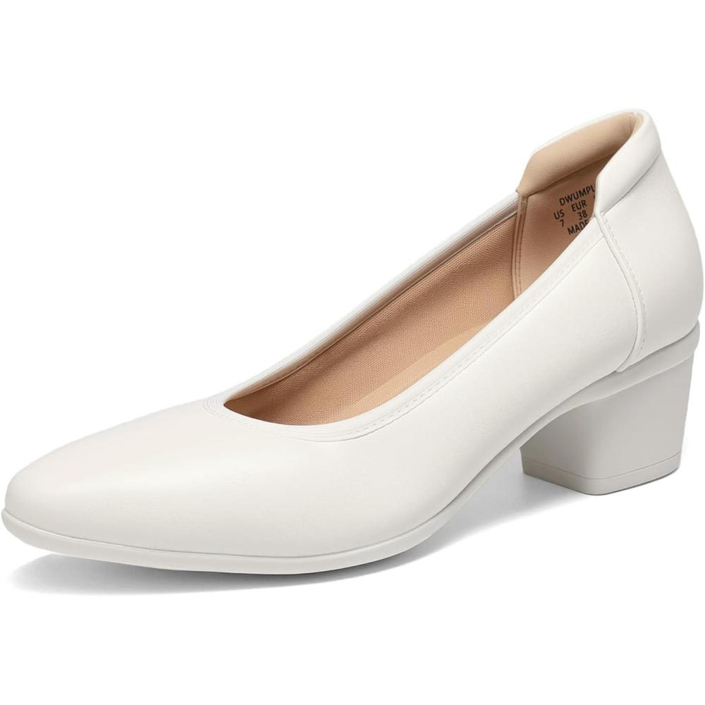 imageDREAM PAIRS Womens Low Chunky Block Heel Dress Shoes Closed Round Toe Comfortable Heels Work Wedding Office Pumps ShoesWhite