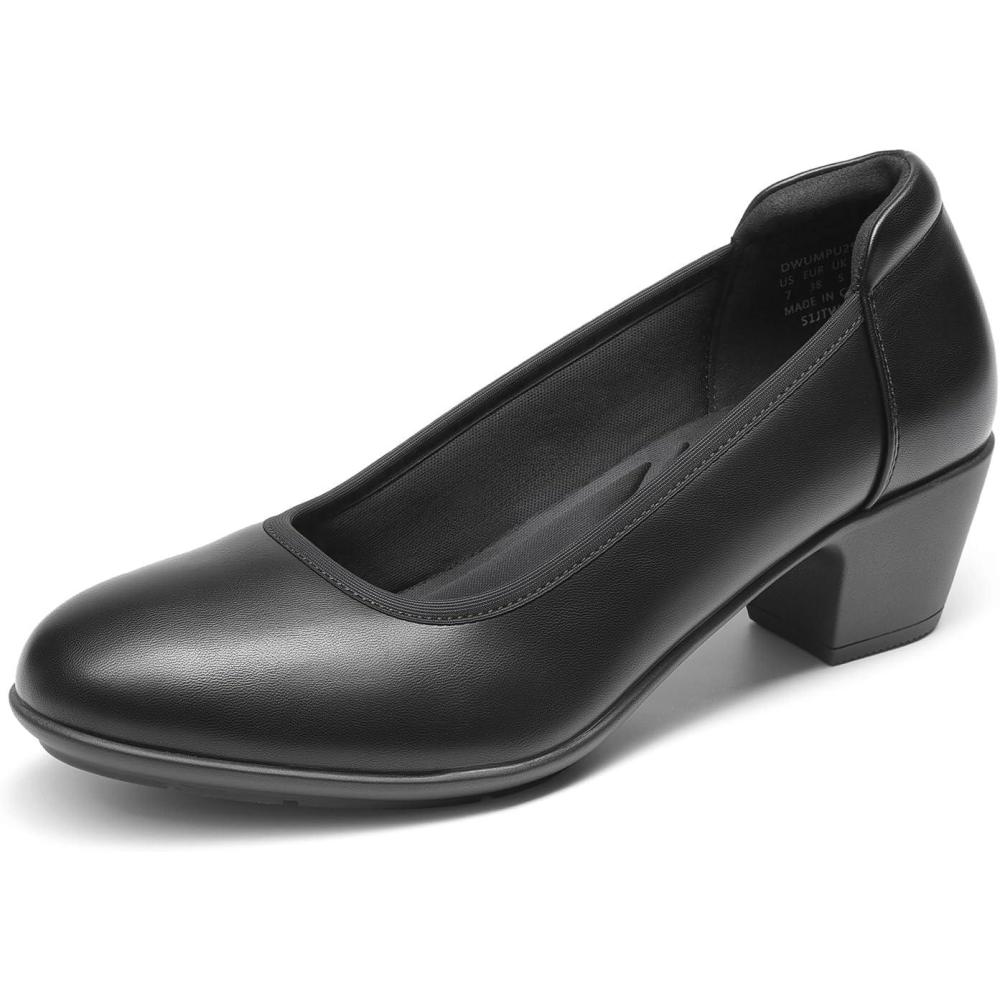 imageDREAM PAIRS Womens Low Chunky Heels Comfortable Block Work Pumps Closed Round Toe Dress Shoes for Office BusinessBlack