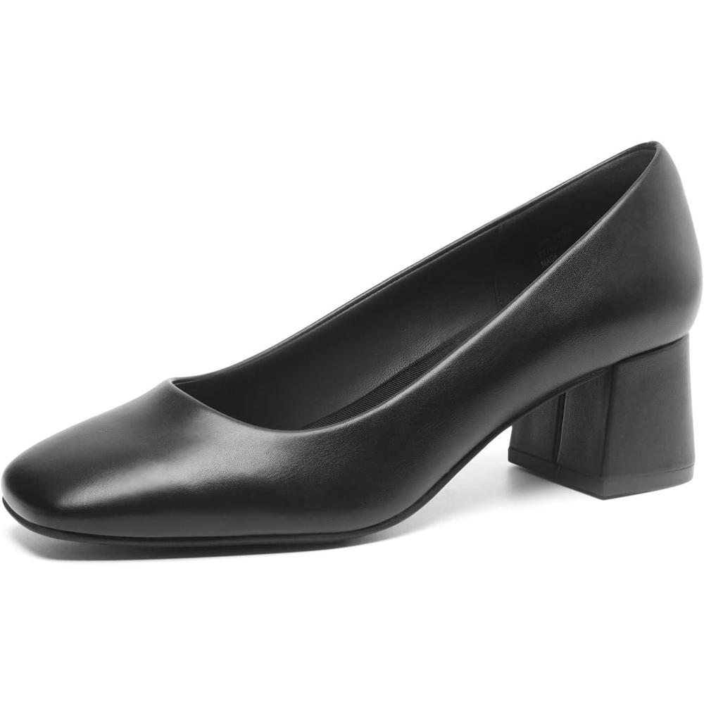 imageDREAM PAIRS Womens Low Chunky Heels Square Toe Pumps Comfortable Slip On Dress Shoes Wedding Party Office ShoesBlack
