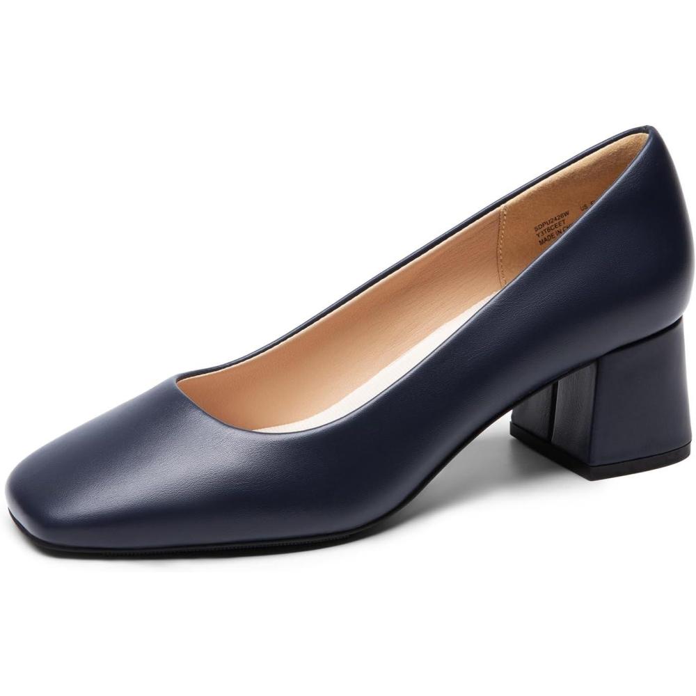 imageDREAM PAIRS Womens Low Chunky Heels Square Toe Pumps Comfortable Slip On Dress Shoes Wedding Party Office ShoesNavypu