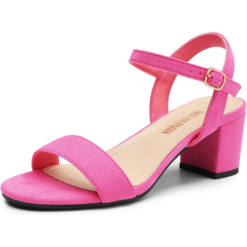 imageDREAM PAIRS Womens Low Heels Block Open Toe Ankle Strap Classic Short Chunky Sandals with Buckle for Daily Work Wedding PartyHot Pinksuede