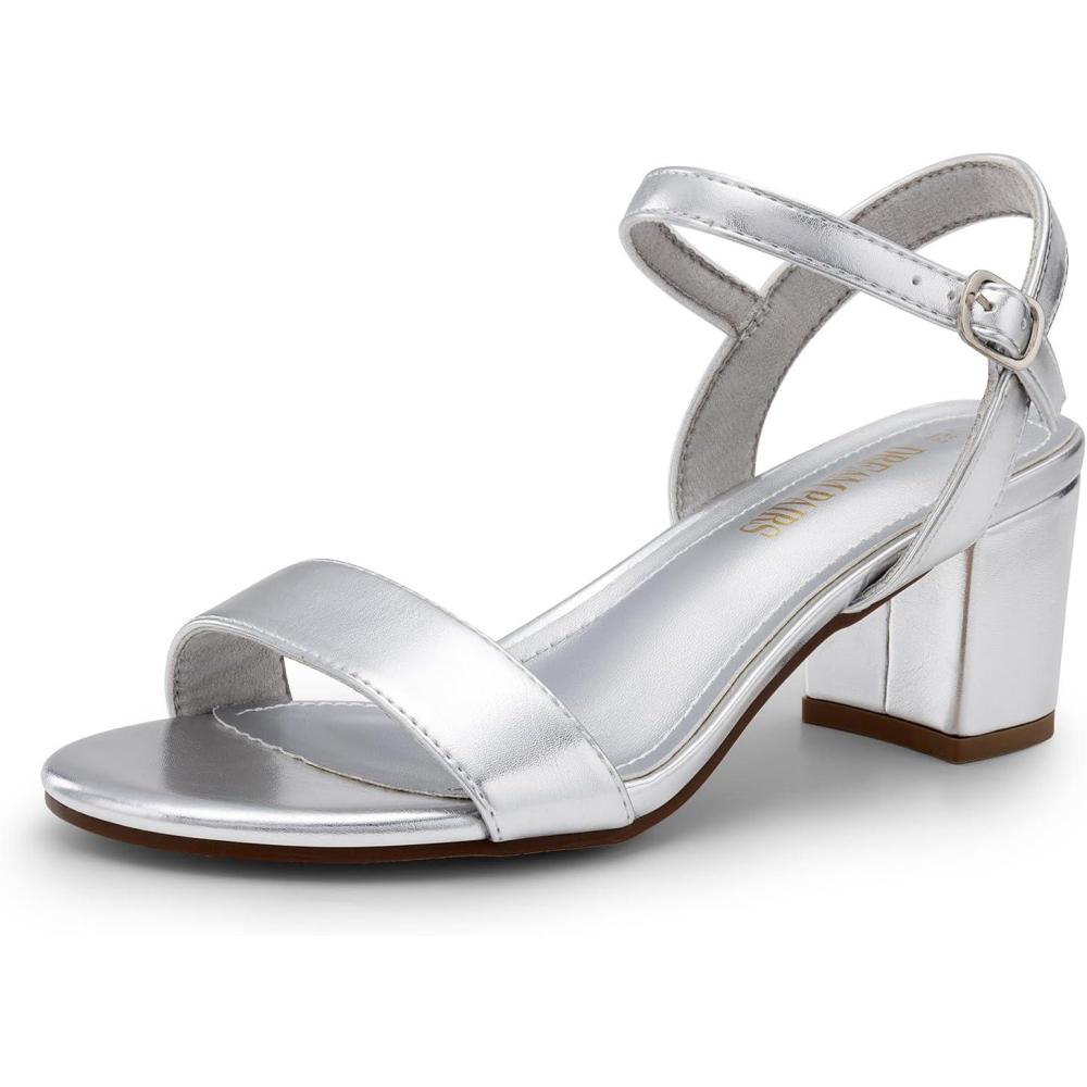 imageDREAM PAIRS Womens Low Heels Block Open Toe Ankle Strap Classic Short Chunky Sandals with Buckle for Daily Work Wedding PartySilvermetallic