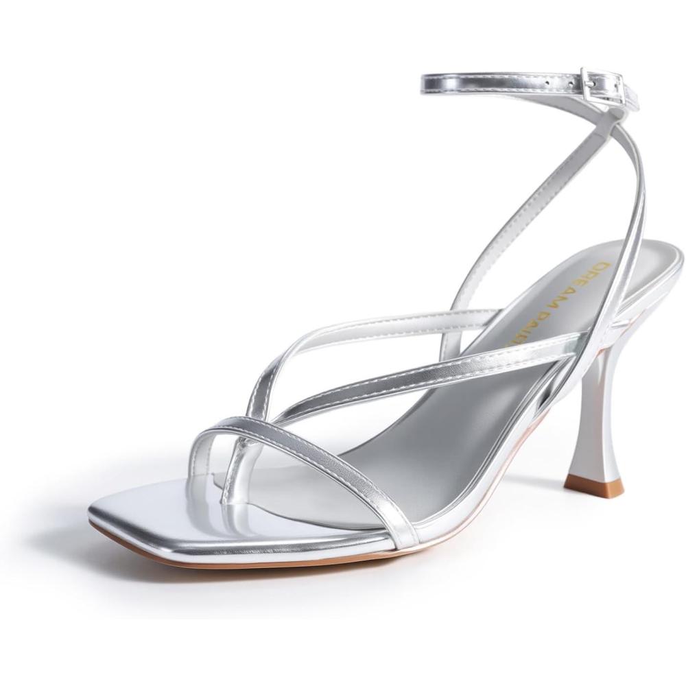 imageDREAM PAIRS Womens Low Kitten Heels Strappy Design with Lace Up Open Square Toe Thong Ankle Strap Shoes Fashionable Sexy Sylvestra Heeled Sandals for Dressy OccasionsSilver