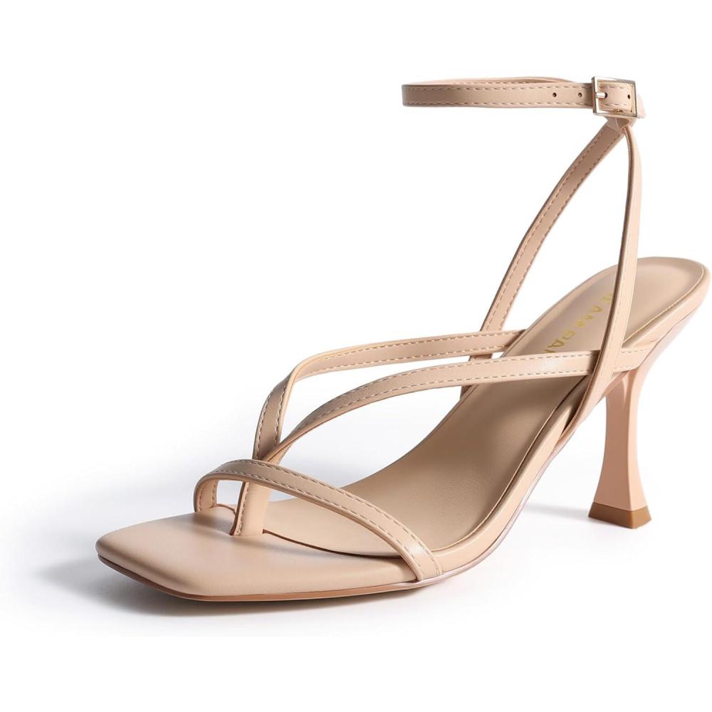 imageDREAM PAIRS Womens Low Kitten Heels Strappy Design with Lace Up Open Square Toe Thong Ankle Strap Shoes Fashionable Sexy Sylvestra Heeled Sandals for Dressy OccasionsNude