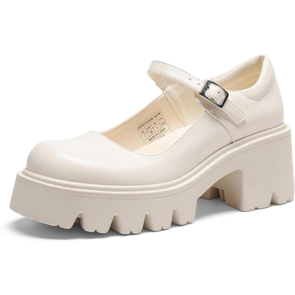 imageDREAM PAIRS Womens Mary Janes Shoes Platform Dress Low Heel Chunky Pumps Round Toe Ankle Strap Pumps Shoes Oxfords EstherBeige
