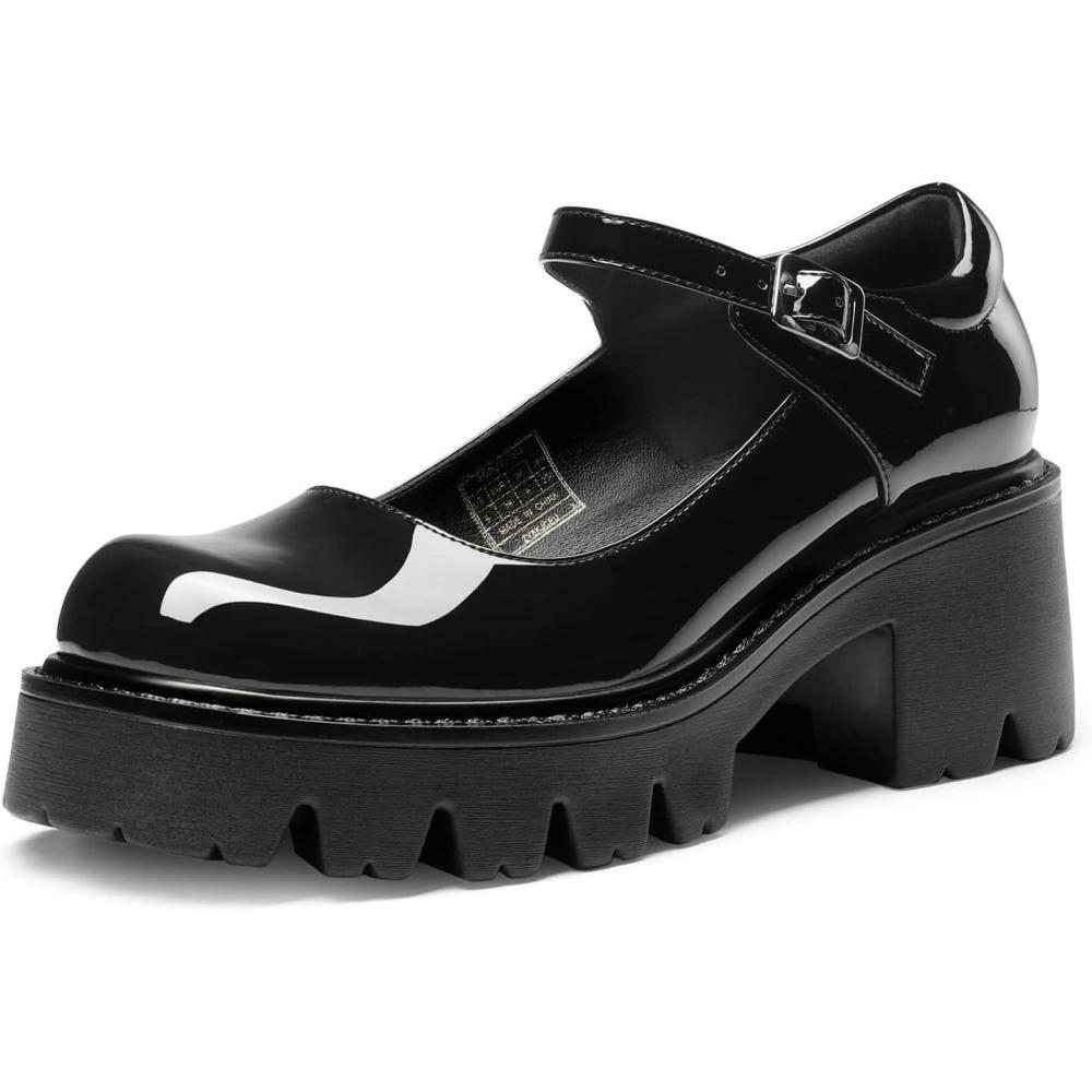 imageDREAM PAIRS Womens Mary Janes Shoes Platform Dress Low Heel Chunky Pumps Round Toe Ankle Strap Pumps Shoes Oxfords EstherBlack
