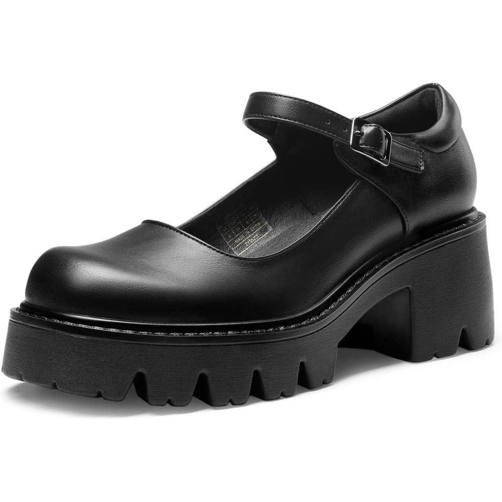 imageDREAM PAIRS Womens Mary Janes Shoes Platform Dress Low Heel Chunky Pumps Round Toe Ankle Strap Pumps Shoes Oxfords EstherBlackpu