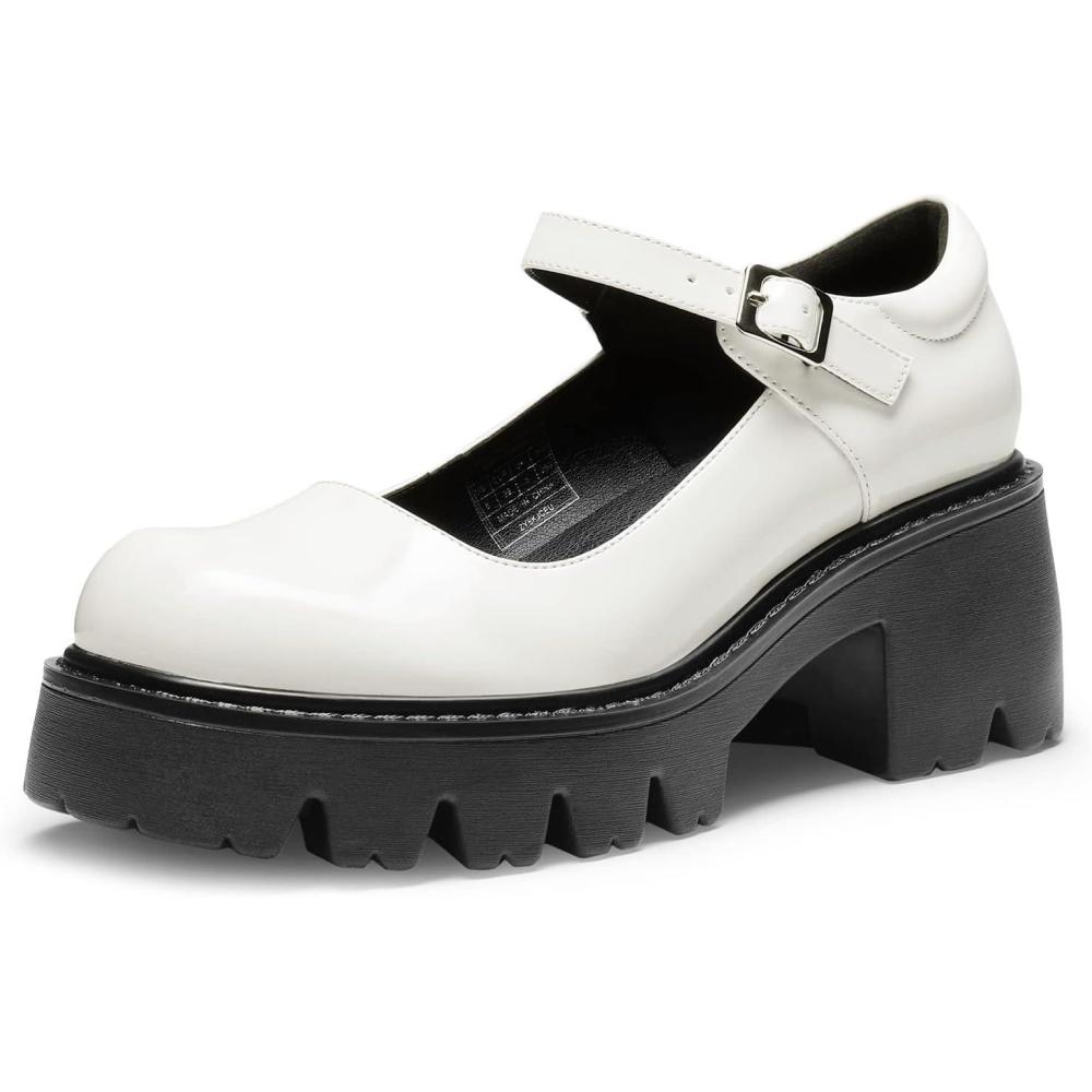 imageDREAM PAIRS Womens Mary Janes Shoes Platform Dress Low Heel Chunky Pumps Round Toe Ankle Strap Pumps Shoes Oxfords EstherWhite