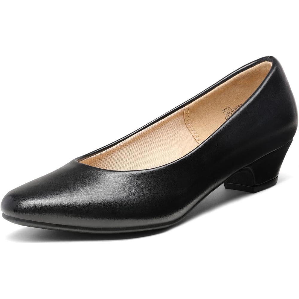 imageDREAM PAIRS Womens Mila Low Chunky Heel Pump ShoesBlackPu