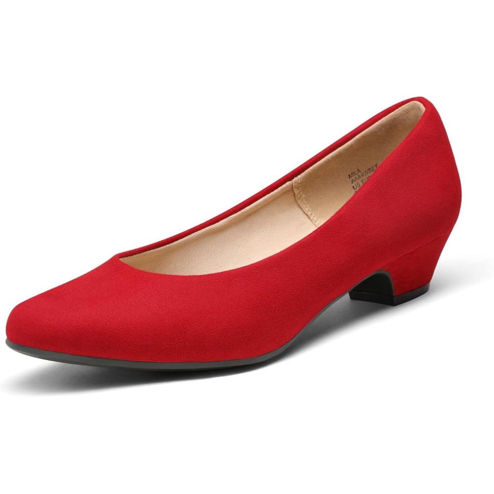 imageDREAM PAIRS Womens Mila Low Chunky Heel Pump ShoesRedSuede