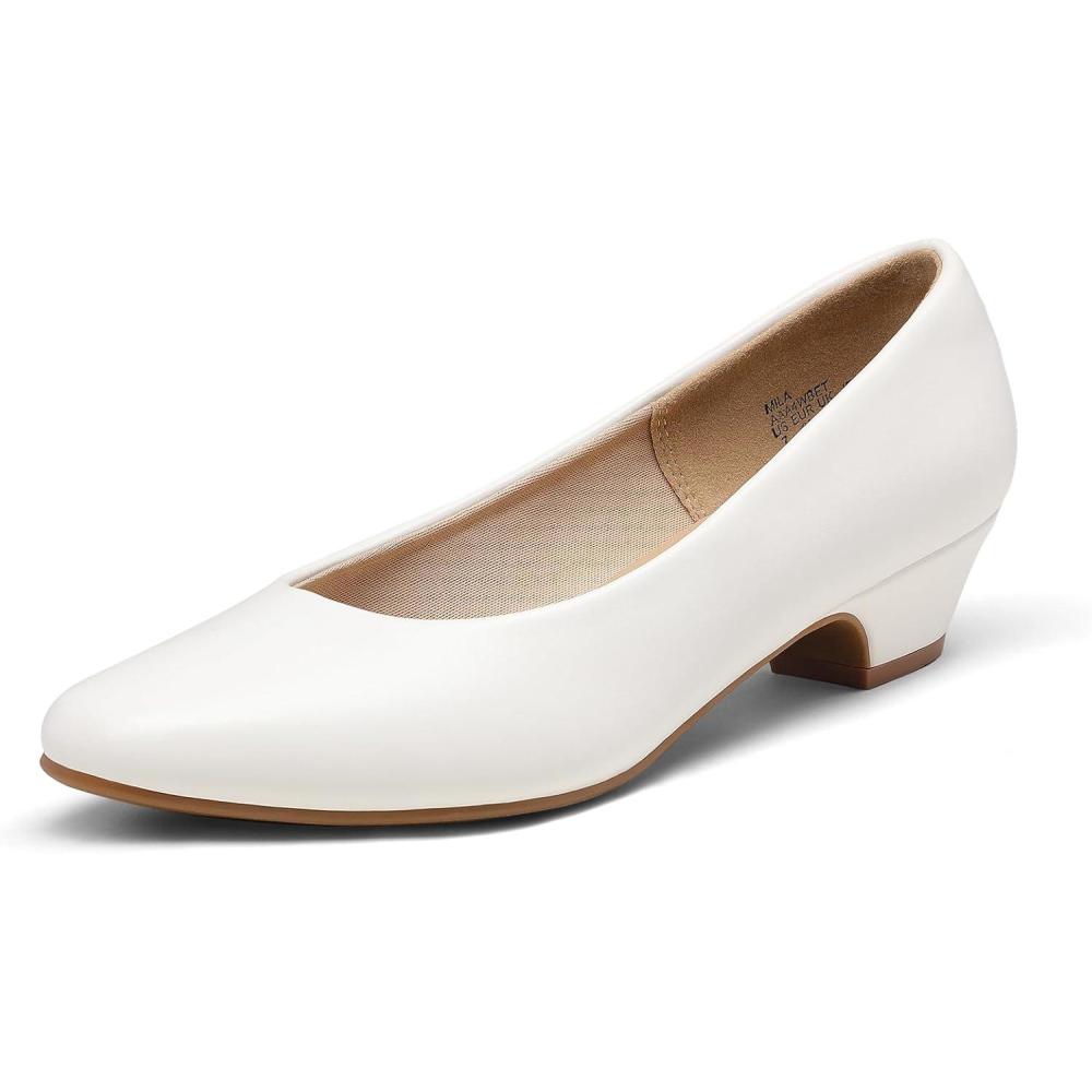 imageDREAM PAIRS Womens Mila Low Chunky Heel Pump ShoesWhitePu