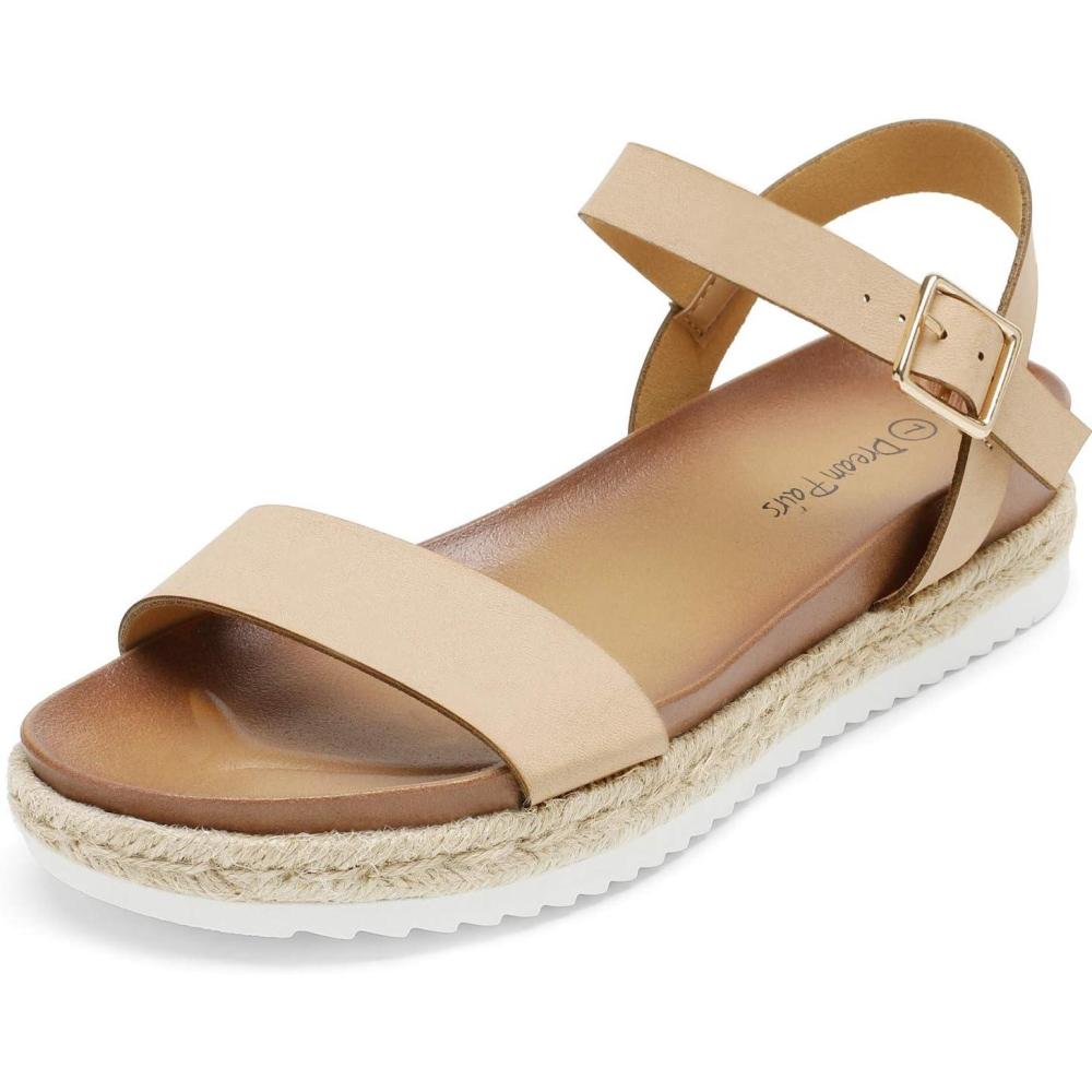imageDREAM PAIRS Womens Open Toe Ankle Strap Espadrille Casual Flatform Platform Wedge SandalsNudePu