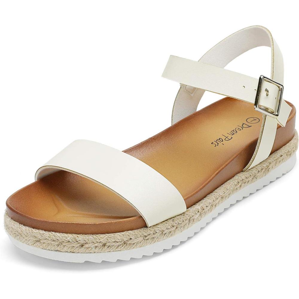 imageDREAM PAIRS Womens Open Toe Ankle Strap Espadrille Casual Flatform Platform Wedge SandalsWhitePu