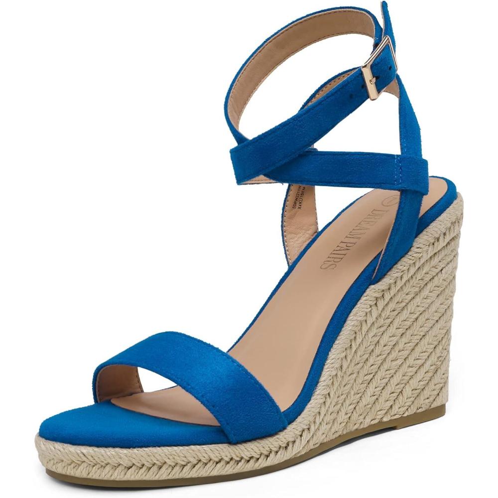 imageDREAM PAIRS Womens Open Toe Espadrilles Dressy Platform Sandals Buckle Ankle Strap Stylish Wedges SandalsBlueSuede