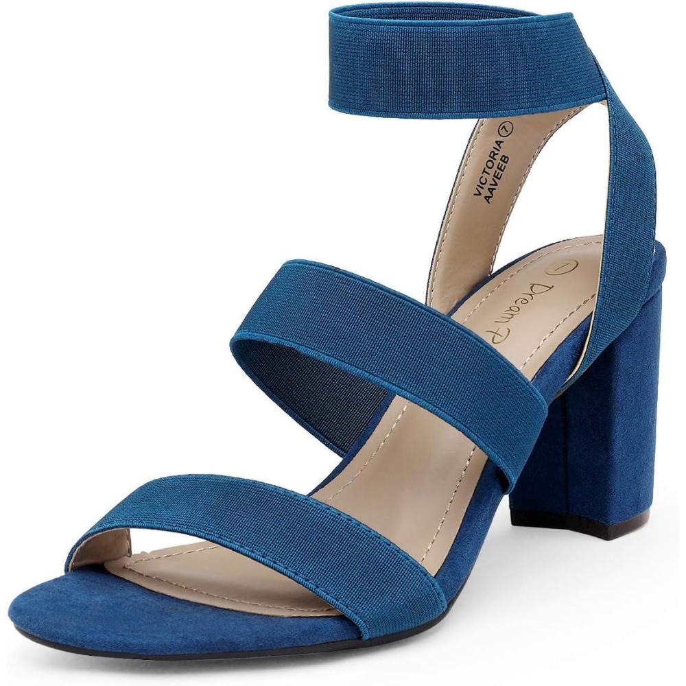 imageDREAM PAIRS Womens Open Toe High Chunky Elastic Strap Dress Heel SandalsNavy
