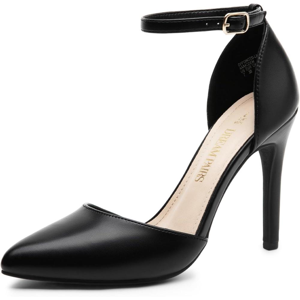 imageDREAM PAIRS Womens OppointedLacey Pointed Toe Ankle Strap High Heel Stiletto Pumps Wedding Dress ShoesBlackpu