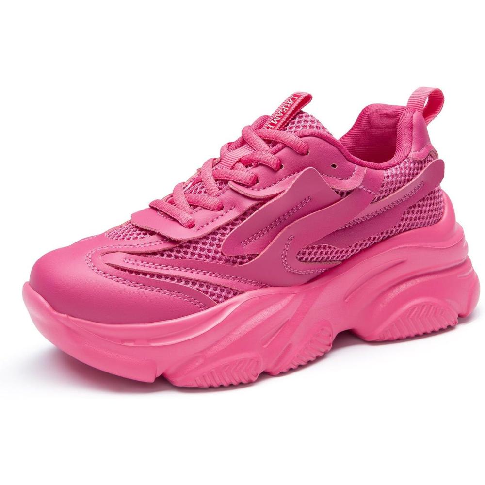 imageDREAM PAIRS Womens Platform Chunky Fashion Sneakers Jaxon Walking LaceUp Comfortable Dad Sneakers Workout Sport Work Casual Tennis ShoesHot Pink