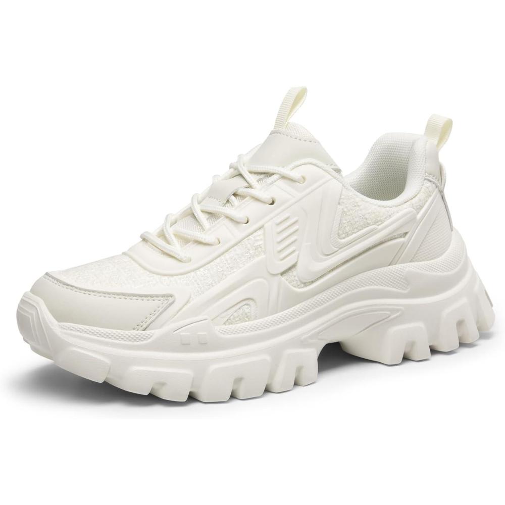 imageDREAM PAIRS Womens Platform Chunky Fashion Sneakers Y2K Maeve LaceUp Comfortable Sneakers Casual Walking ShoesSize 85WhiteSDFN2419W