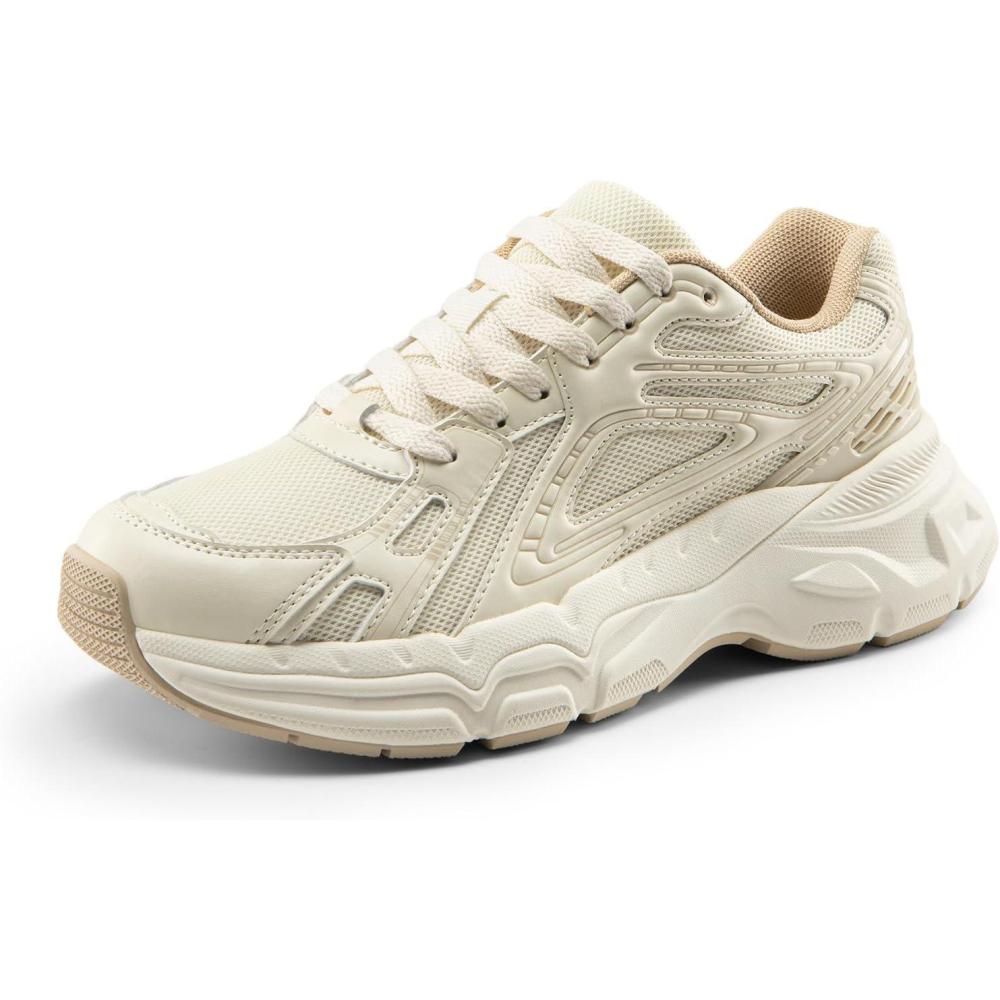 imageDREAM PAIRS Womens Platform Chunky Liv Fashion Sneakers Walking LaceUp Comfortable Y2KStyle Sneakers Workout Sport Work Casual Tennis ShoesBeige