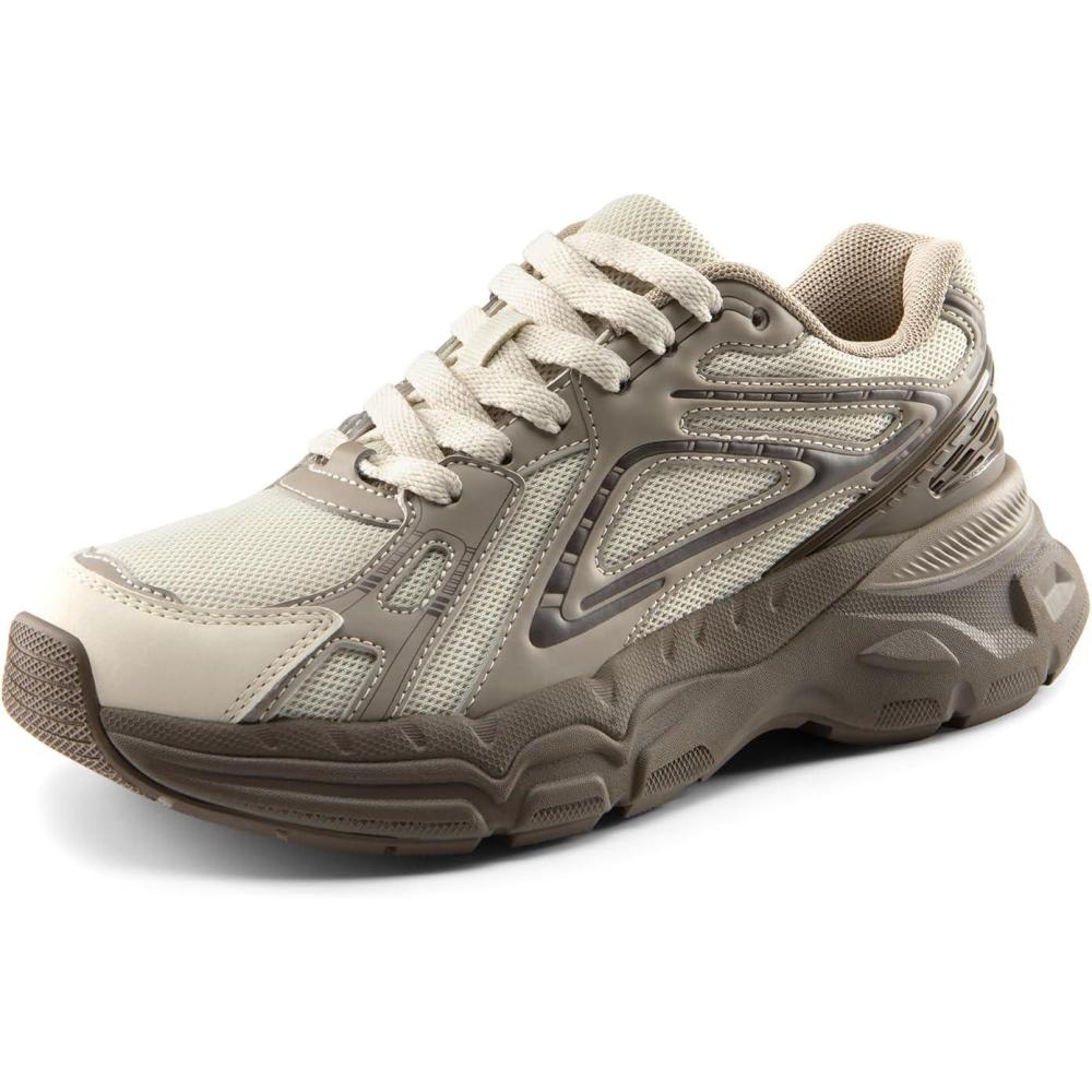 imageDREAM PAIRS Womens Platform Chunky Liv Fashion Sneakers Walking LaceUp Comfortable Y2KStyle Sneakers Workout Sport Work Casual Tennis ShoesBrownBeige