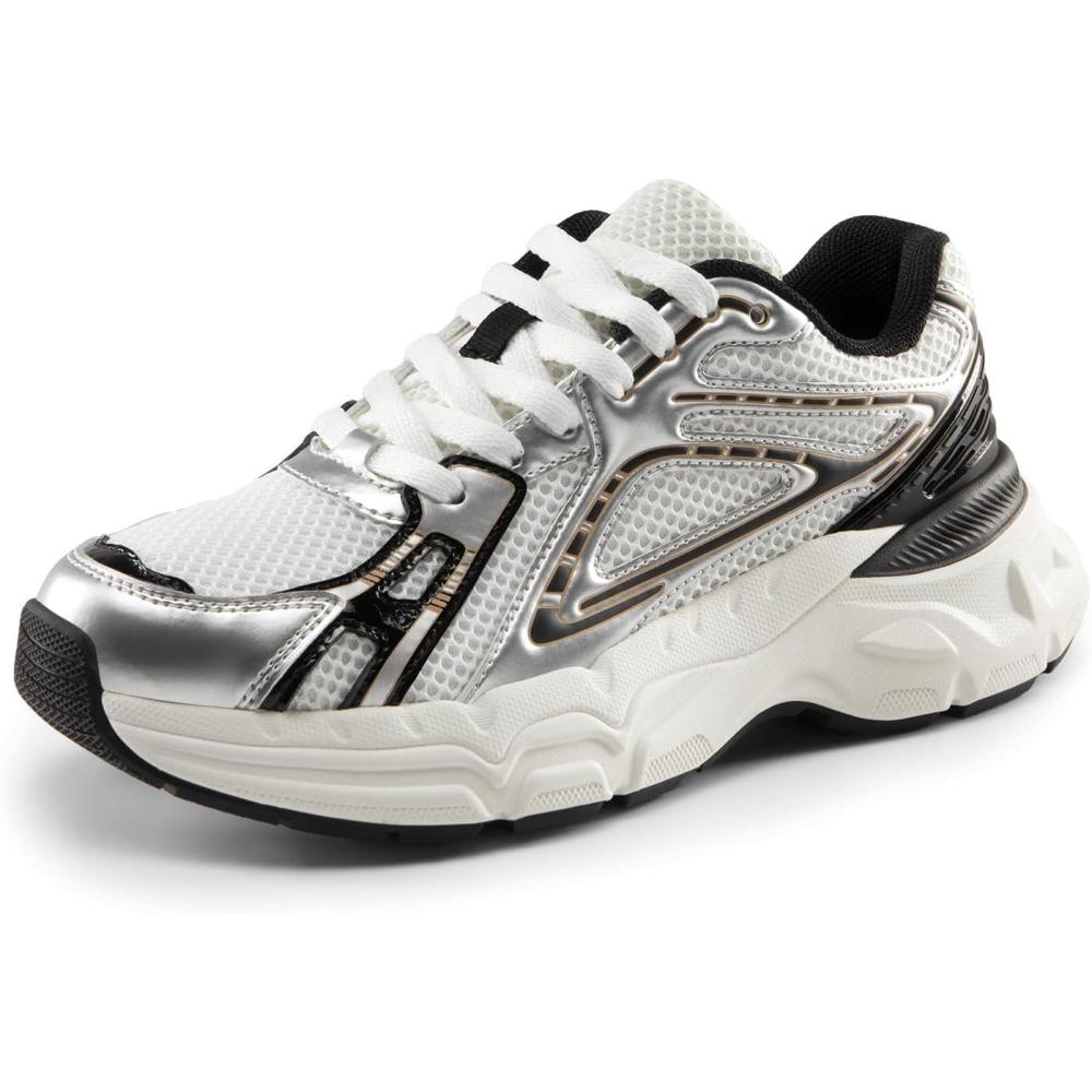 imageDREAM PAIRS Womens Platform Chunky Liv Fashion Sneakers Walking LaceUp Comfortable Y2KStyle Sneakers Workout Sport Work Casual Tennis ShoesSilverBlack