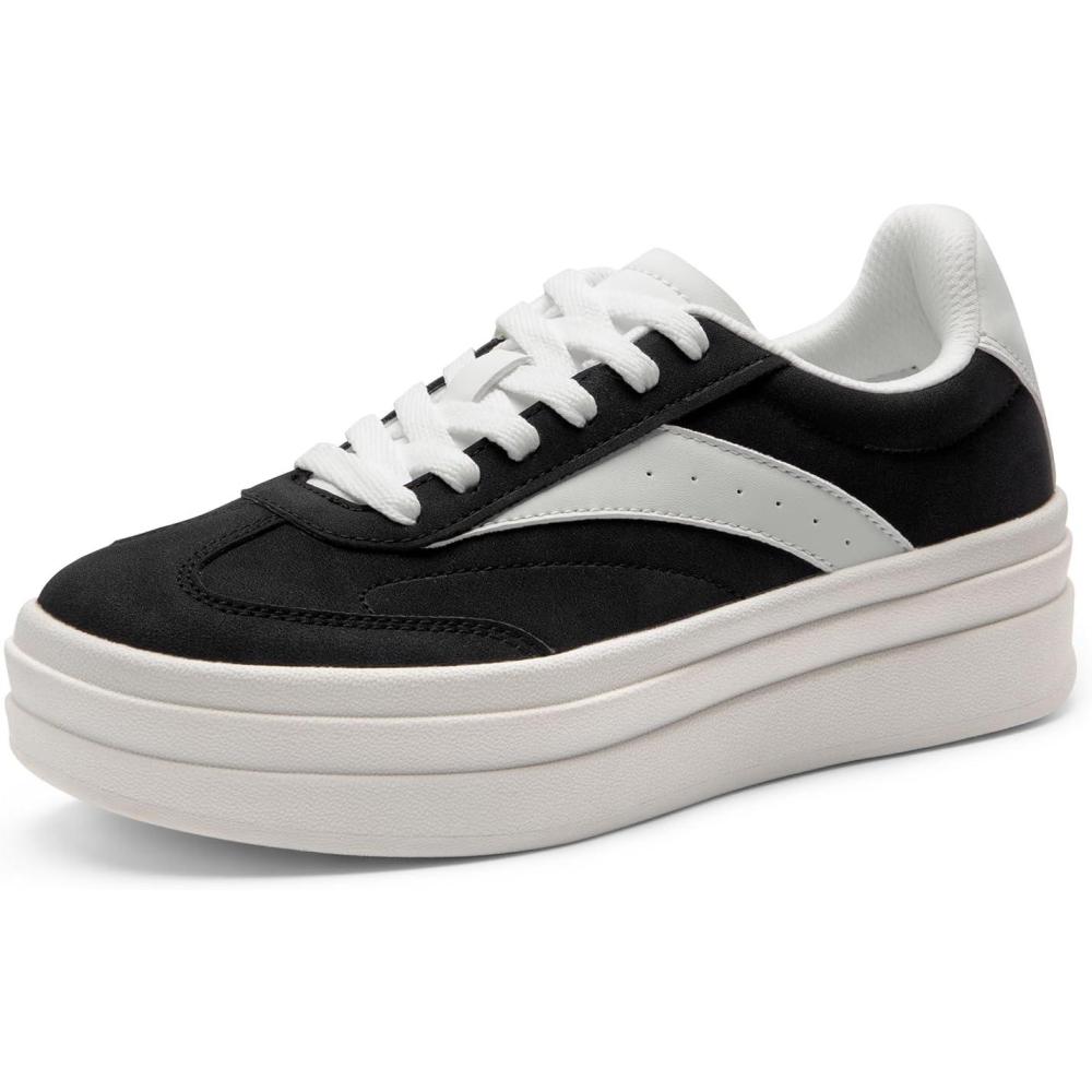 imageDREAM PAIRS Womens Platform Sneakers Walking Val Tennis LaceUp Comfortable Casual Fashion Sneakers ShoesBlackWhite