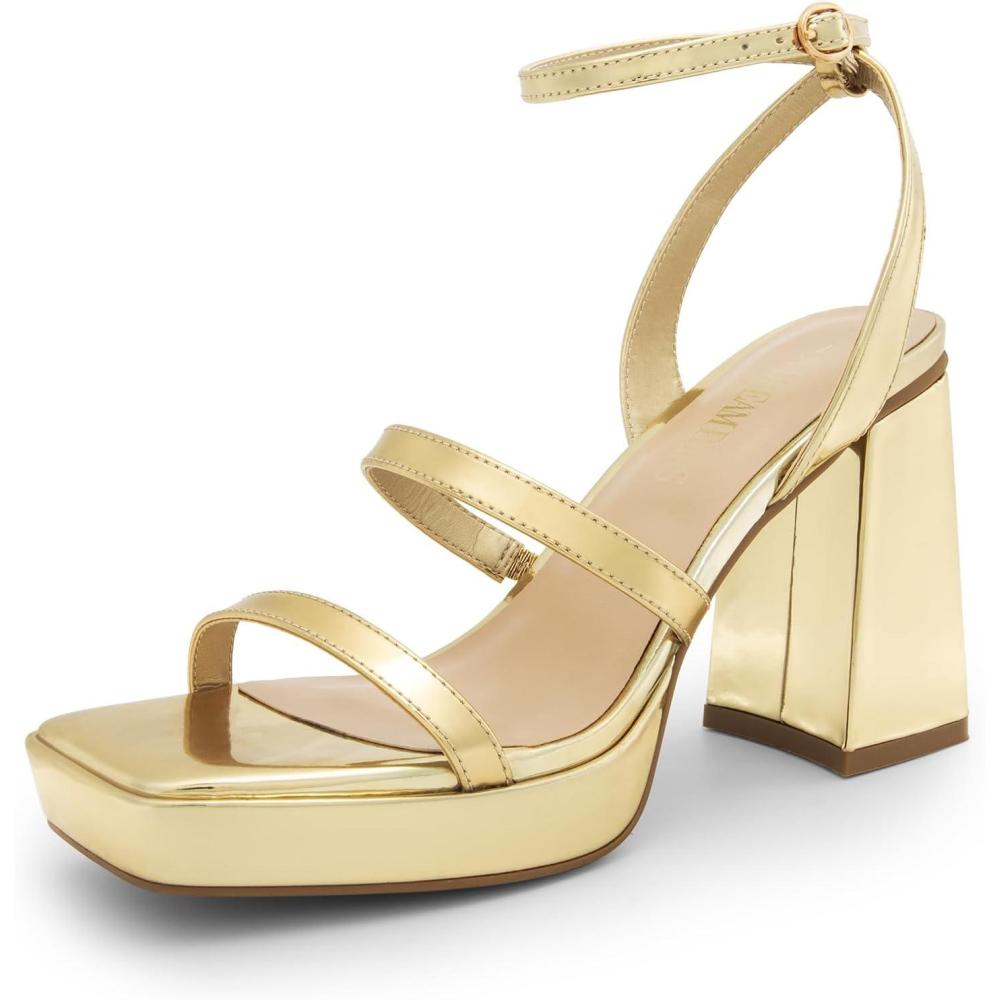imageDREAM PAIRS Womens Platform Strappy Heels Open Toe Ankle Strap Square Party Sandals Y2K Dress ShoesGoldpat
